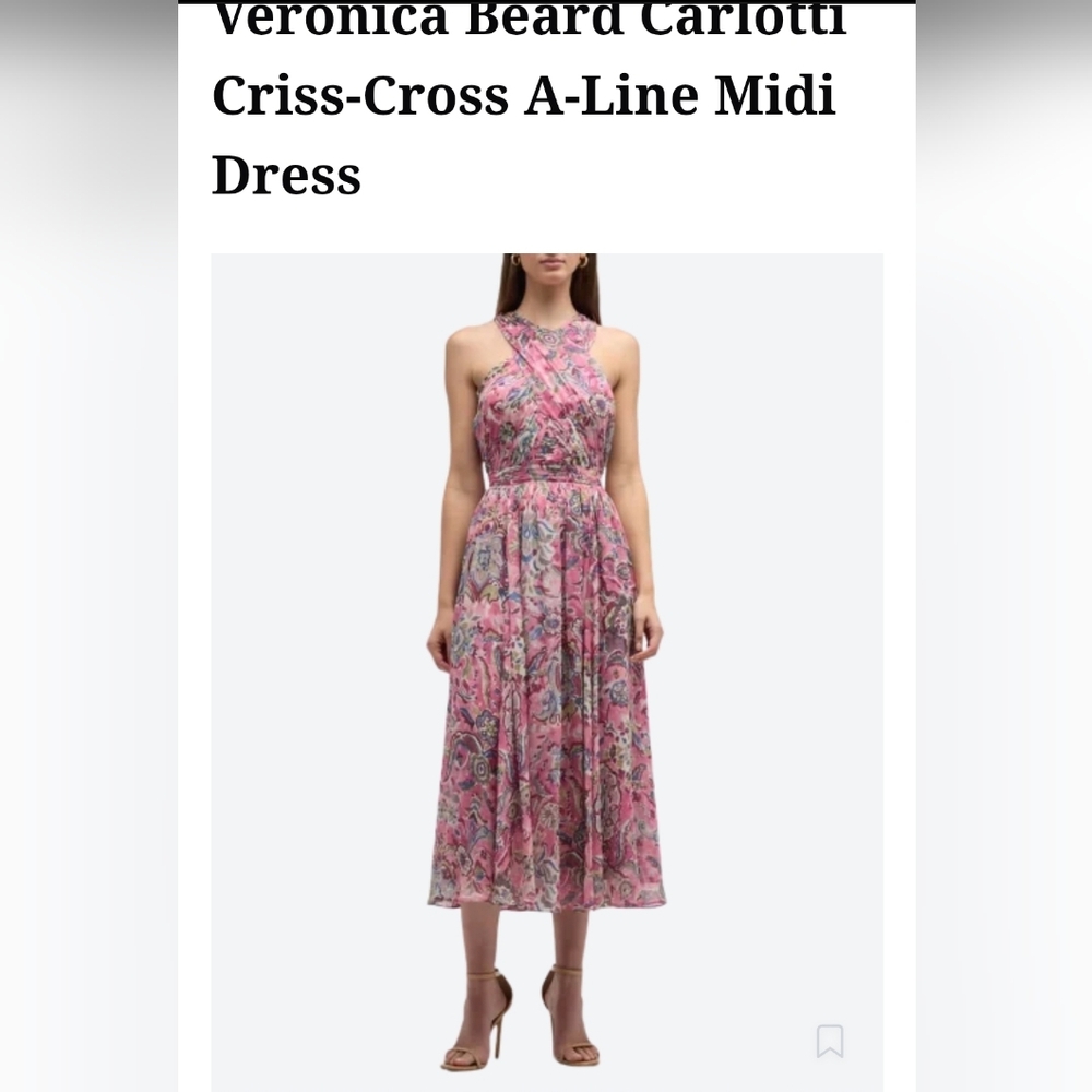 Veronica Beard Pink Floral Criss-Cross Midi Dress